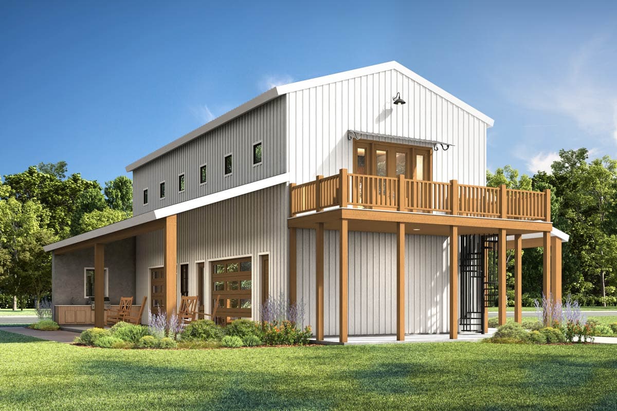 Plan 170021ADS: Modern Barndominium House Plan with Loft, Outdoor Kitchen, and Carport - Image #2 - Barndominium