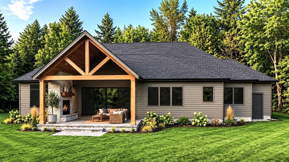 Plan 911071JVD: Modern Farmhouse House Plan with 2 Flexible Bedrooms and 3-Car Garage - Image #3 - Cottage, Country, Modern Farmhouse