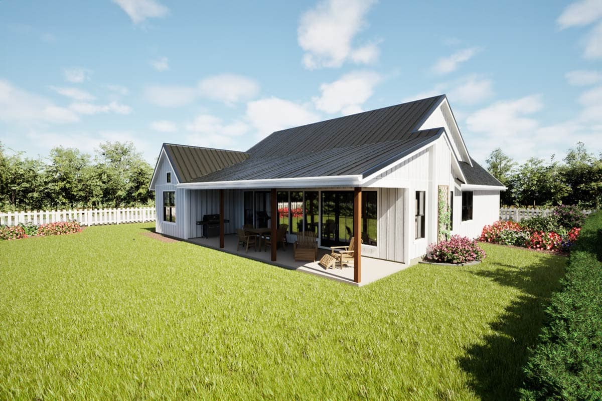 Plan 69918AM: 3-Bed Modern Farmhouse Plan with Side-Load 2-Car Garage - Image #3 - Farmhouse, Modern Farmhouse, Ranch