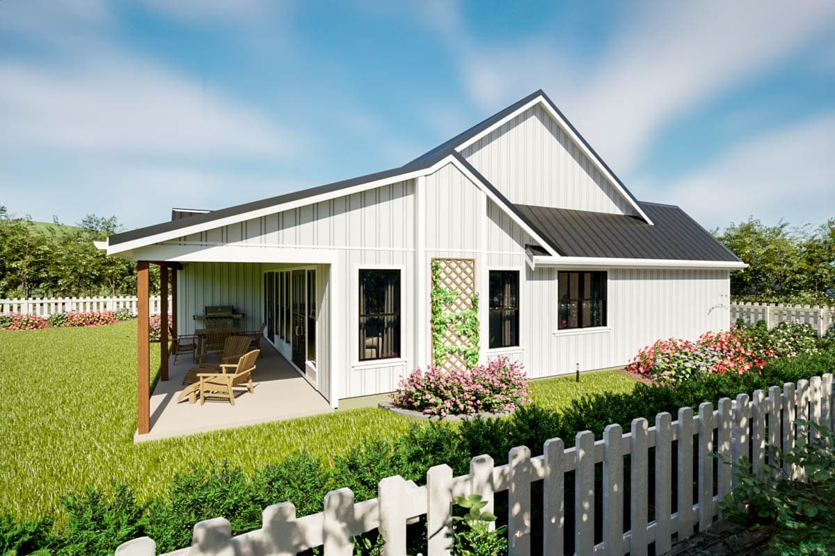 Plan 69918AM: 3-Bed Modern Farmhouse Plan with Side-Load 2-Car Garage - Image #4 - Farmhouse, Modern Farmhouse, Ranch
