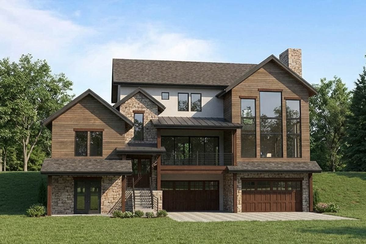 Plan image - 95366RW:3 Bedroom Modern Mountain Home Plan with Elevator and Wet Bar