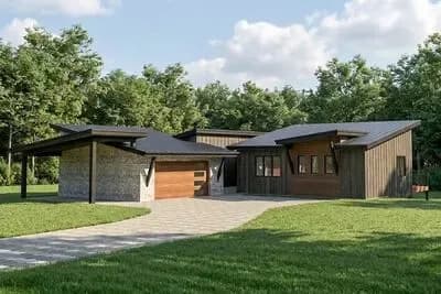 Contemporary 2-Bedroom House Plan with Mid Century Modern and Modern Accents