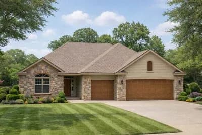 European Traditional House Plan Featuring Three Bedrooms and Three Car Garage