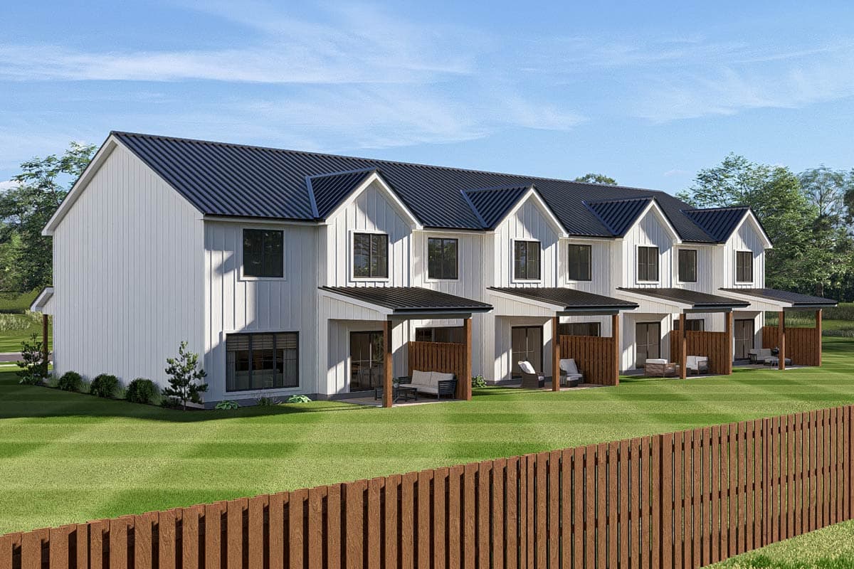 Plan 623648DJ:  Modern Farmhouse Quadplex Plan with 3-4 Bedrooms and Covered Porch - Image #3 - Farmhouse, Modern Farmhouse, Traditional