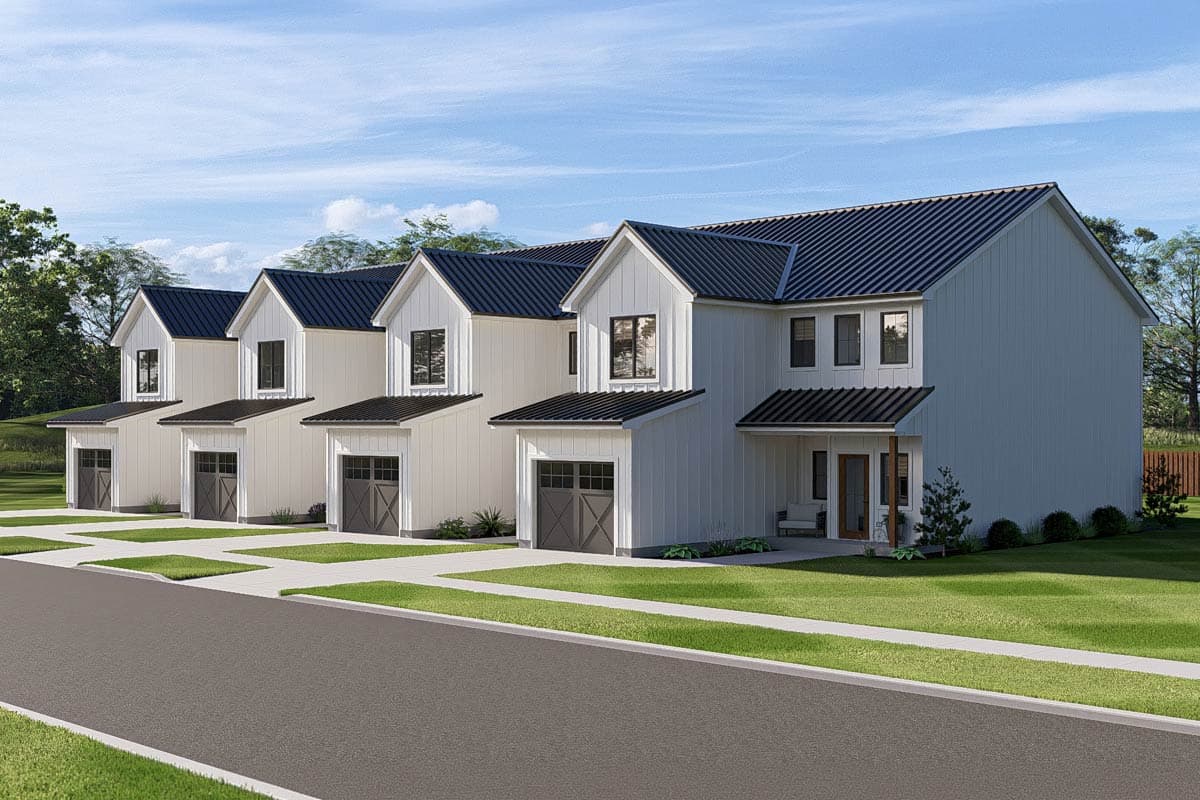 Plan 623648DJ:  Modern Farmhouse Quadplex Plan with 3-4 Bedrooms and Covered Porch - Image #5 - Farmhouse, Modern Farmhouse, Traditional
