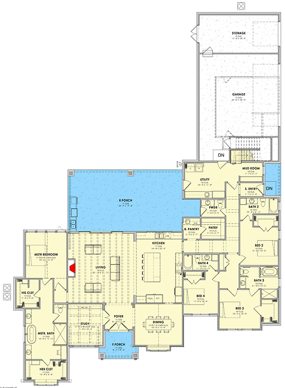 Plan 185038PHD: Spacious Modern House Plan with 4 Beds, Bonus, and Outdoor Kitchen - Floor Plan - Image #10 - Modern