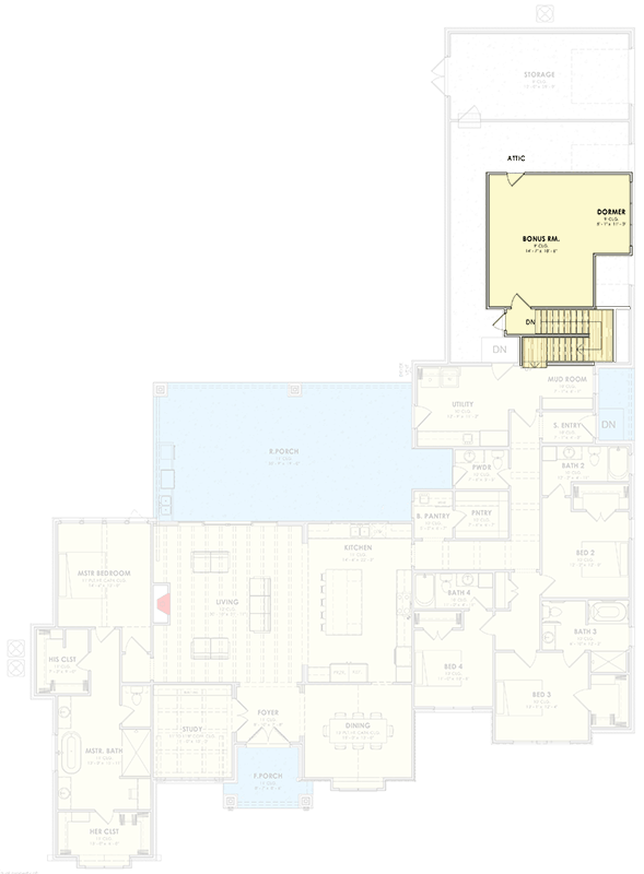 Plan 185038PHD: Spacious Modern House Plan with 4 Beds, Bonus, and Outdoor Kitchen - Floor Plan - Second Floor - Modern