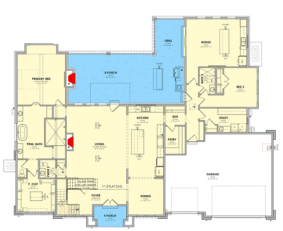 Plan 185044PHD: Modern Transitional House Plan with Open Flow and Private Primary Suite - Floor Plan - Image #2 - Modern, Transitional