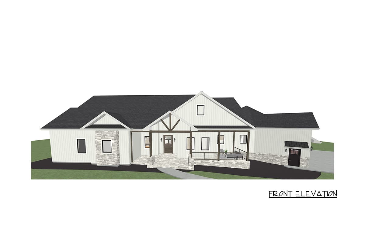 Plan 744525ABR: Modern Farmhouse House Plan with 4 Bedrooms and Expansive Covered Patio - Image #4 - Country, Craftsman, Modern Farmhouse