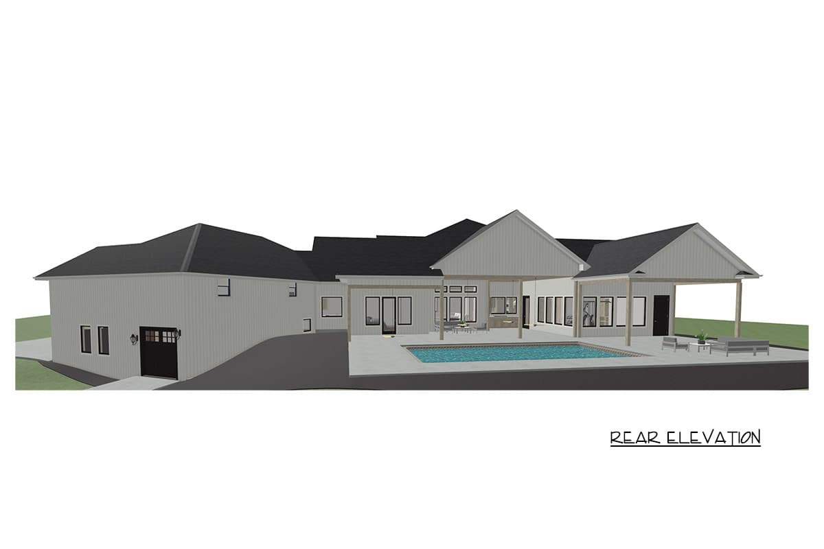 Plan 744525ABR: Modern Farmhouse House Plan with 4 Bedrooms and Expansive Covered Patio - Image #6 - Country, Craftsman, Modern Farmhouse