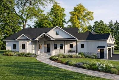 Modern Farmhouse House Plan with 4 Bedrooms and Expansive Covered Patio