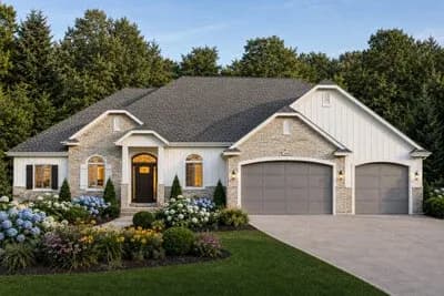 Traditional Country House Plan with 2 or 3 Bedrooms and 3-Car Garage