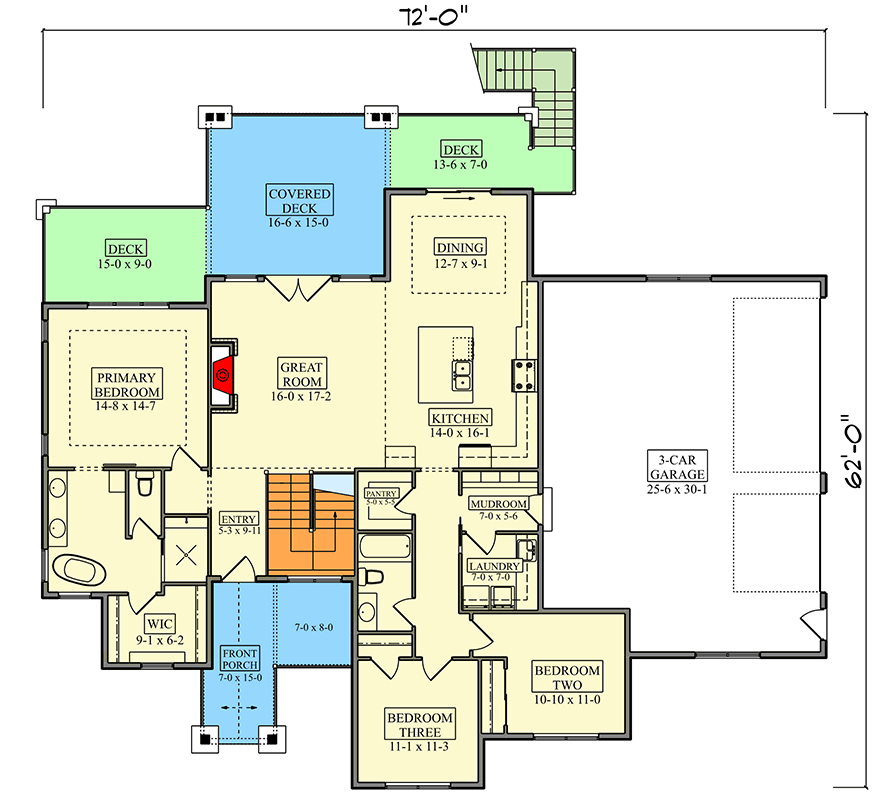 Plan 95376RW: New American Mountain Ranch House Plan with 3-Car Side Entry Garage - Floor Plan - Image #4 - Craftsman, Farmhouse, Mountain, New American, Ranch