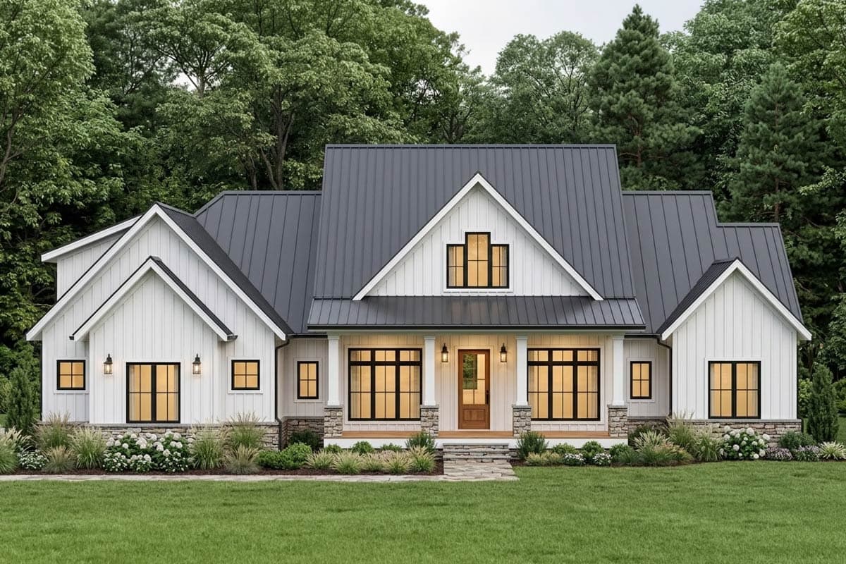 Plan 46537LA: Modern Farmhouse House Plan with 3 Bedrooms and Vaulted Living Areas - Image #2 - Country, Farmhouse, Modern Farmhouse, Southern