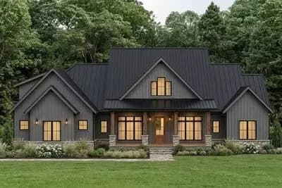 Modern Farmhouse House Plan with 3 Bedrooms and Vaulted Living Areas