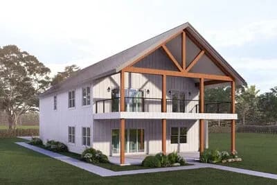 Five Bedroom Barndominium Farmhouse House Plan with Expansive Covered Porch