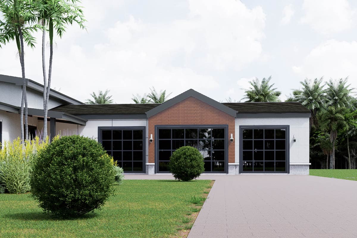 Plan 850042PKE: Contemporary Modern House Plan with Three Bedrooms and Three Car Garage - Image #2 - Contemporary, Modern
