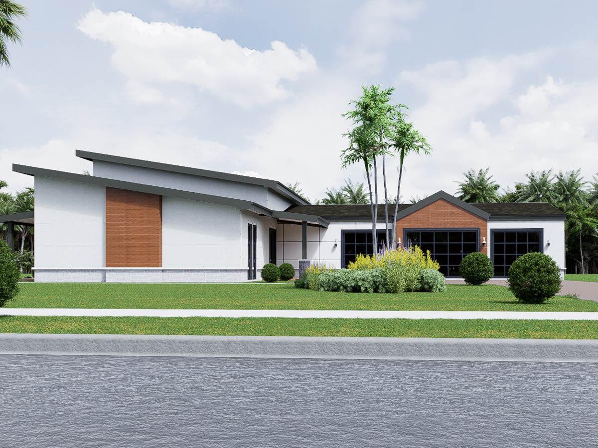 Plan 850042PKE: Contemporary Modern House Plan with Three Bedrooms and Three Car Garage - Image #9 - Contemporary, Modern