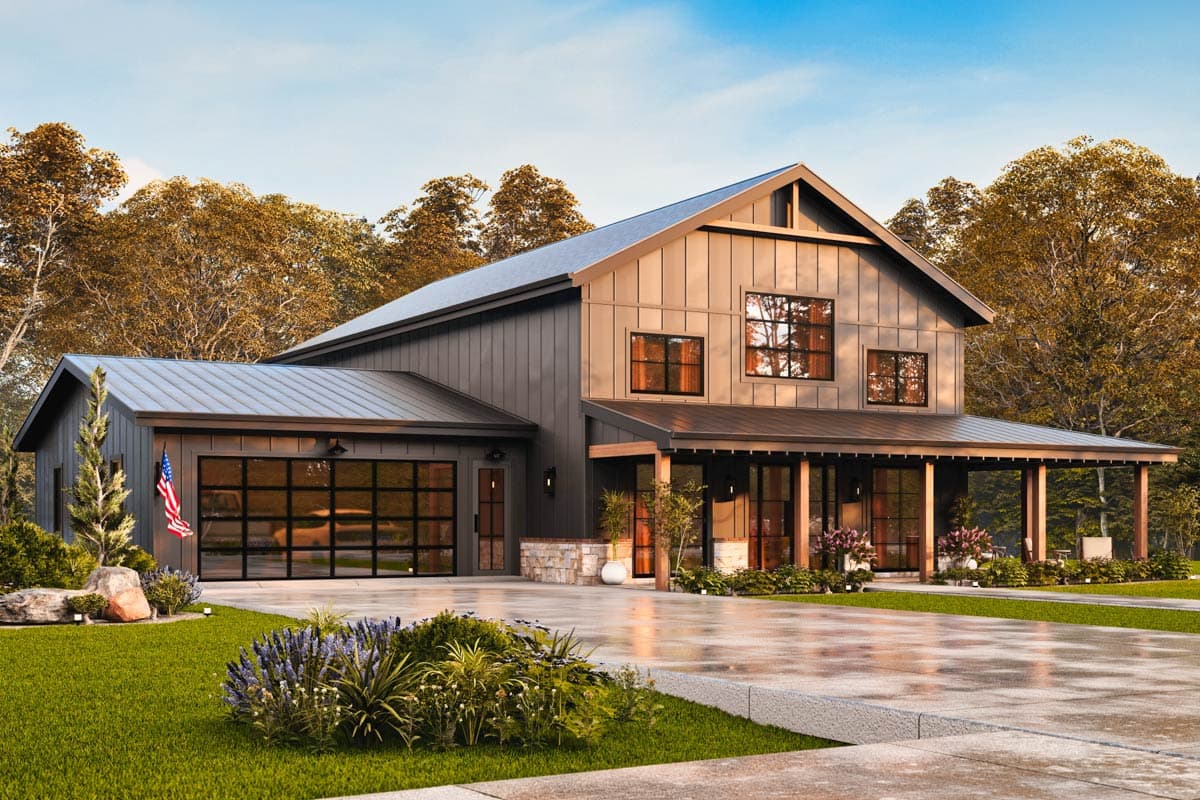 Plan 25959GE: Modern Farmhouse Barndominium House Plan with Wraparound Porch and Workshop - Image #8 - Barndominium, Country, Farmhouse, Modern Farmhouse, New American