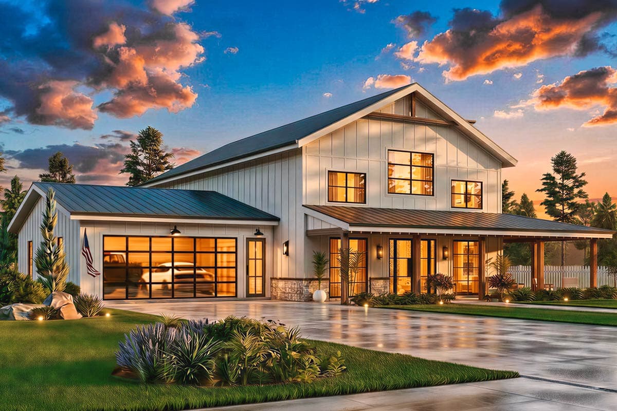 Plan 25959GE: Modern Farmhouse Barndominium House Plan with Wraparound Porch and Workshop - Image #6 - Barndominium, Country, Farmhouse, Modern Farmhouse, New American