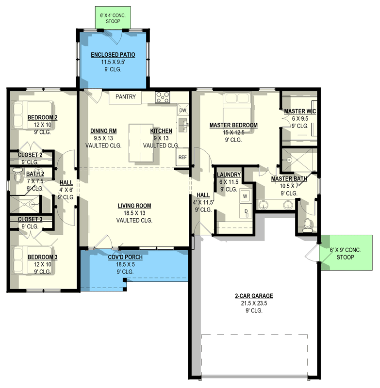 Plan 405170FDC: Traditional Craftsman Ranch House Plan with 3 Bedrooms and 2-Car Garage - Floor Plan - Image #7 - Country, Craftsman, Ranch