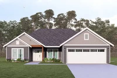 Traditional Craftsman Ranch House Plan with 3 Bedrooms and 2-Car Garage