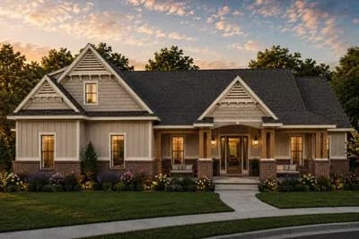 Country Farmhouse House Plan with Four Bedrooms and Two Master Suites