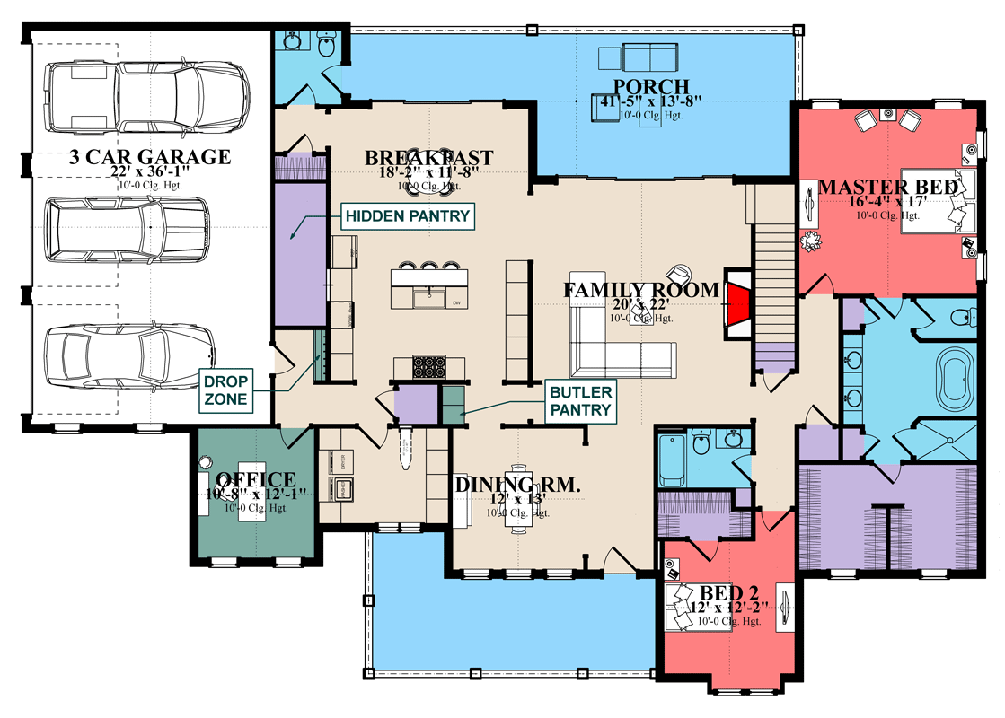 Plan 86421HH: Spacious New American House Plan with Five Bedrooms and Three-Car Garage - Floor Plan - Main Level - New American, Traditional