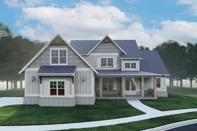 New American Traditional House Plan with Four Bedrooms and Expansive Porches
