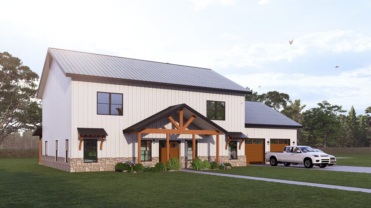 Plan 405173FDC: Modern Farmhouse Barndominium House Plan with Three Bedrooms and Three-Car Garage - Image #3 - Barndominium, Farmhouse