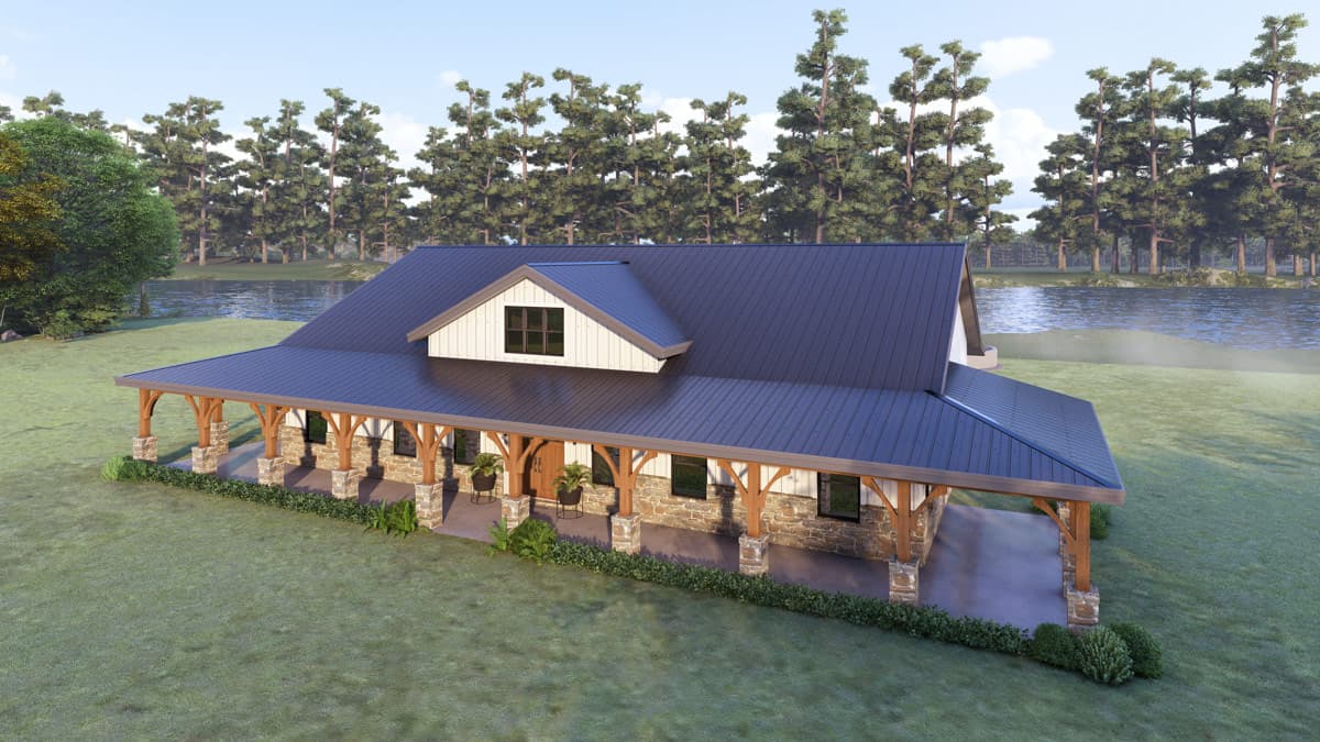 Plan 405175FDC: Modern Farmhouse Barndominium House Plan with Expansive Wraparound Porch - Image #2 - Barndominium, Farmhouse