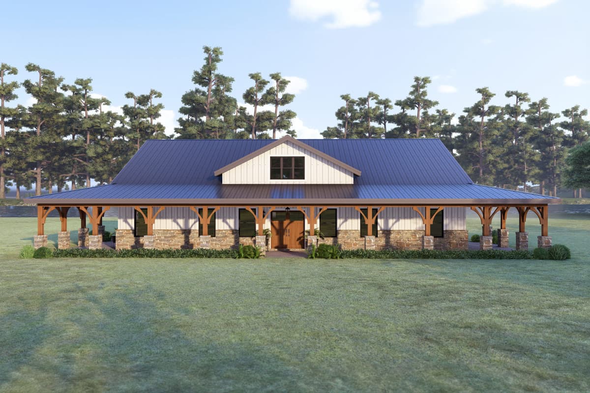 Plan image - 405175FDC:Modern Farmhouse Barndominium House Plan with Expansive Wraparound Porch