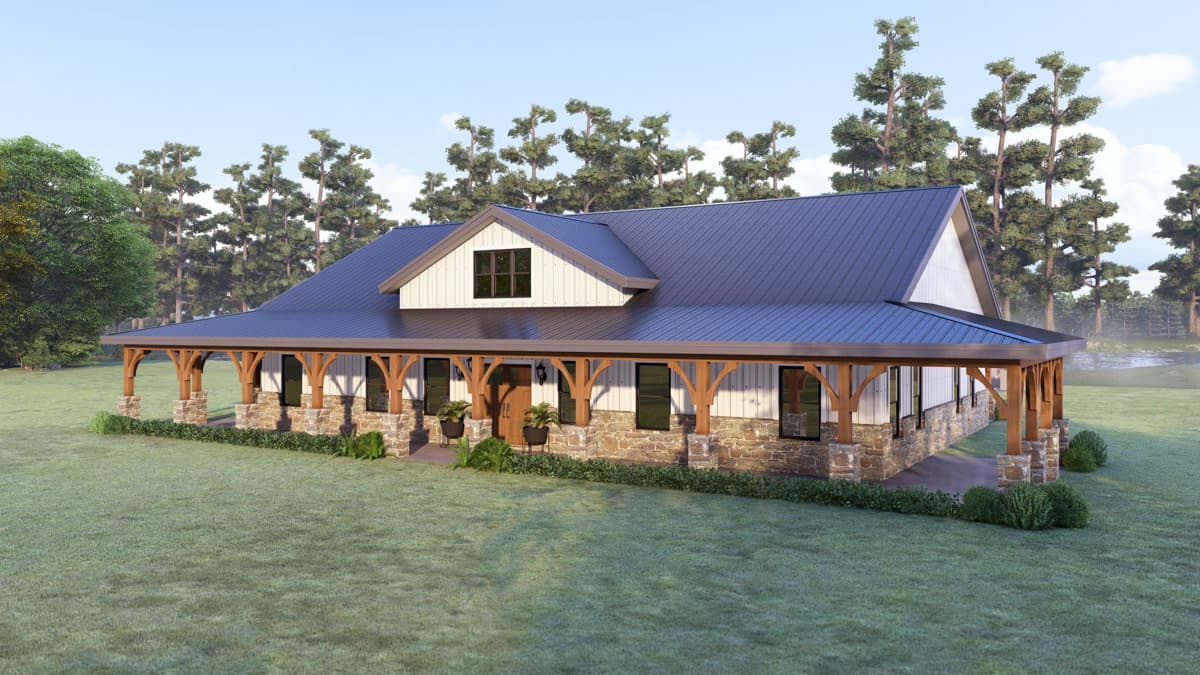 Plan 405175FDC: Modern Farmhouse Barndominium House Plan with Expansive Wraparound Porch - Image #3 - Barndominium, Farmhouse