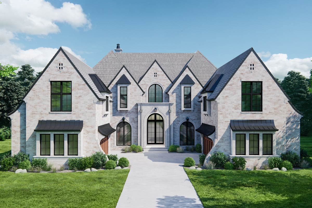 Plan image - 93235EL:European Transitional Luxury House Plan with Six Bedrooms and Courtyard
