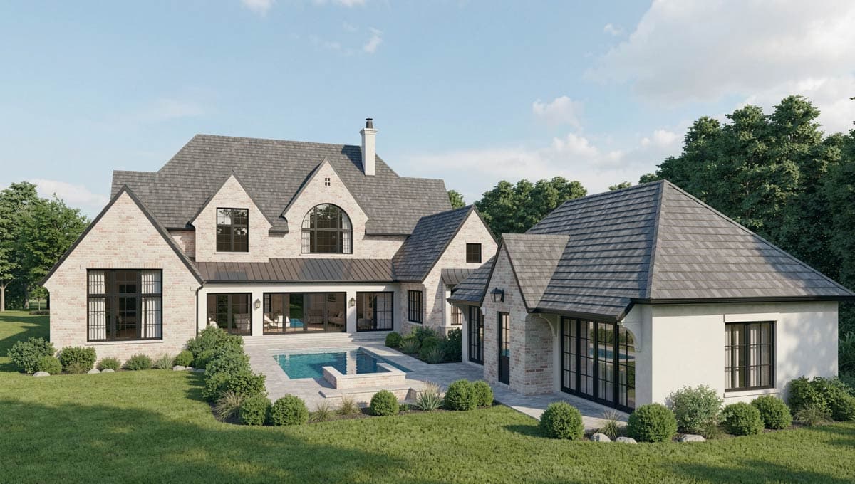 Plan 93235EL: European Transitional Luxury House Plan with Six Bedrooms and Courtyard - Image #2 - European, Transitional