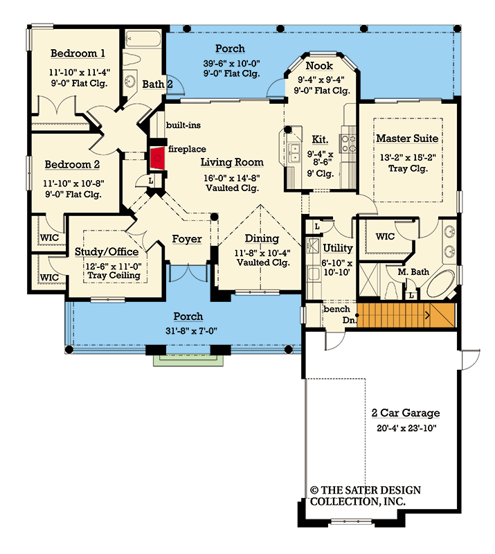 Plan 340160STR: Cottage House Plan with Split Bedrooms and Two-Car Garage - Floor Plan - Image #3 - Cottage, Country, Farmhouse, Southern