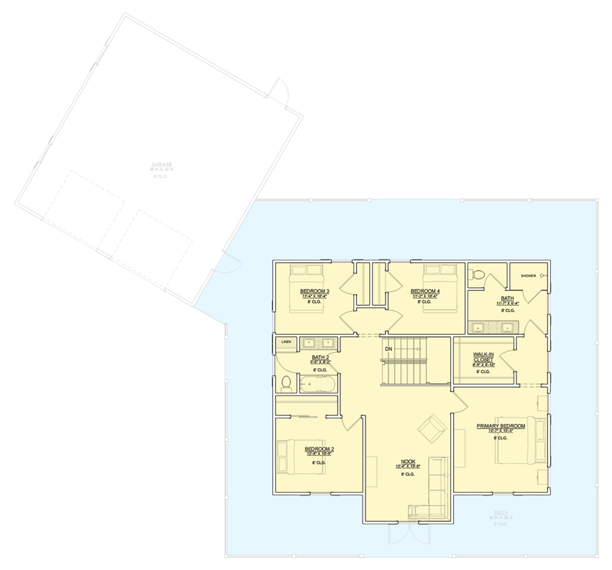 Plan 744530ABR: Farmhouse House Plan with Four Bedrooms and Wraparound Porch - Floor Plan - 2nd Level - Country, Craftsman, Farmhouse, Southern, Traditional