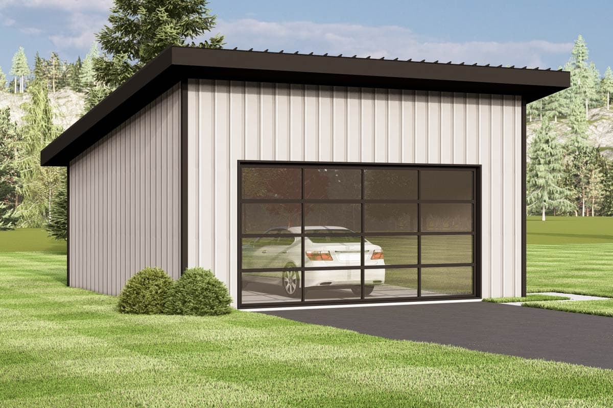 Plan 135429GRA: Modern 2-Car Garage Plan with Expansive Glass Door - Image #2 - Contemporary, Craftsman, Modern