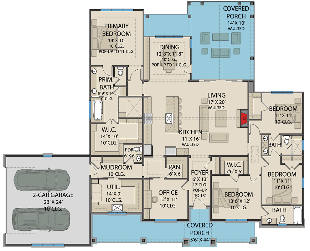 Plan 25454TF: New American House Plan with 4 Bedrooms and Split Bedroom Layout - Floor Plan - Image #45 - Modern Farmhouse, New American