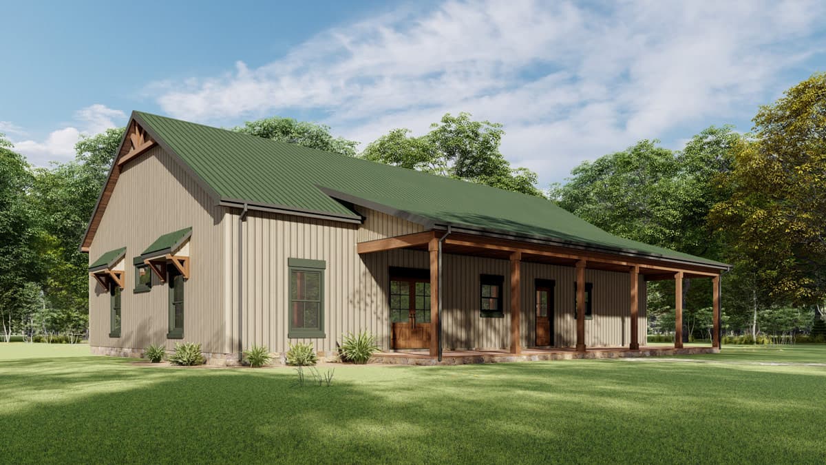 Plan 777075MTL: Rustic Barndominium House Plan with 3 Bedrooms and Vaulted Great Room - Image #4 - Barndominium, Mountain, Rustic