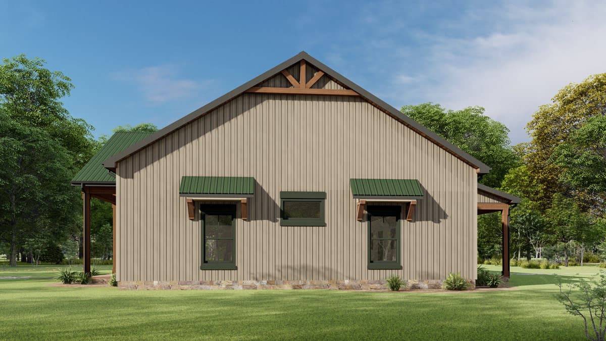 Plan 777075MTL: Rustic Barndominium House Plan with 3 Bedrooms and Vaulted Great Room - Image #3 - Barndominium, Mountain, Rustic