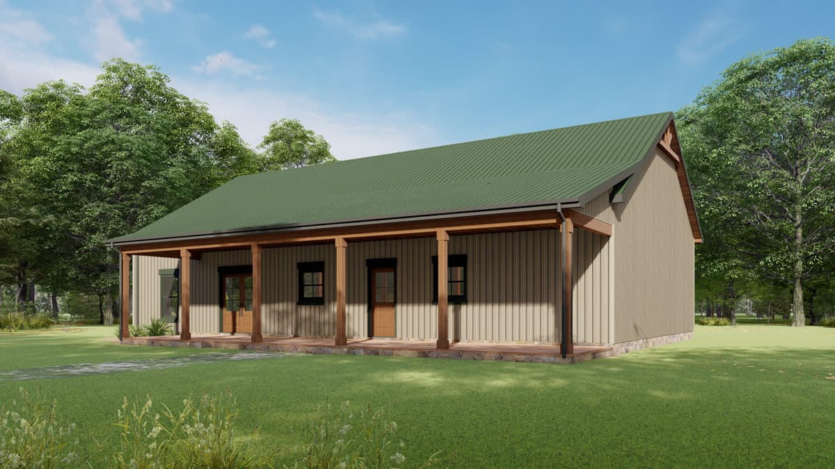 Plan 777075MTL: Rustic Barndominium House Plan with 3 Bedrooms and Vaulted Great Room - Image #6 - Barndominium, Mountain, Rustic