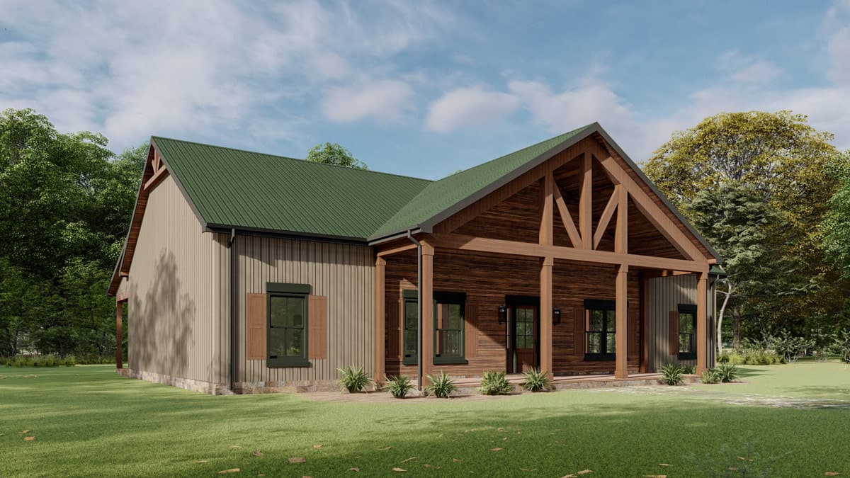 Plan 777075MTL: Rustic Barndominium House Plan with 3 Bedrooms and Vaulted Great Room - Image #9 - Barndominium, Mountain, Rustic