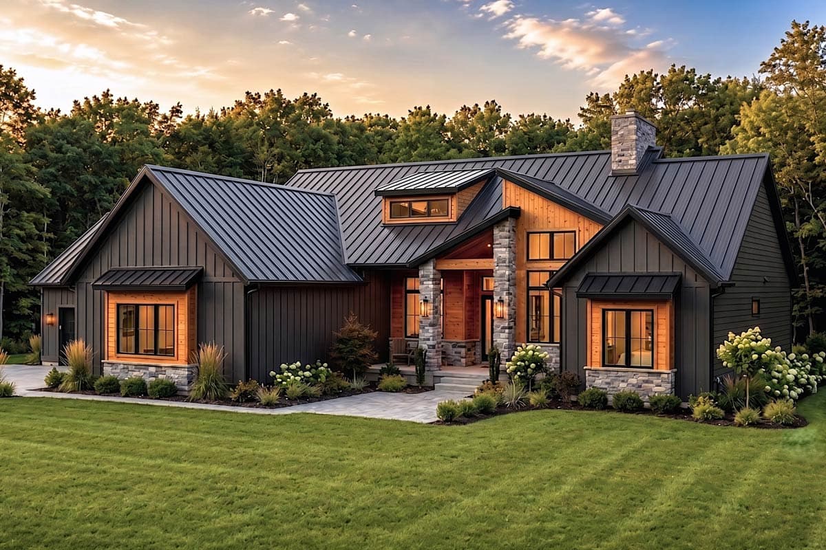 Plan 911072JVD: Modern Contemporary Farmhouse House Plan with 4-Car Garage and 2491 Square Feet - Image #2 - Contemporary, Farmhouse, Modern