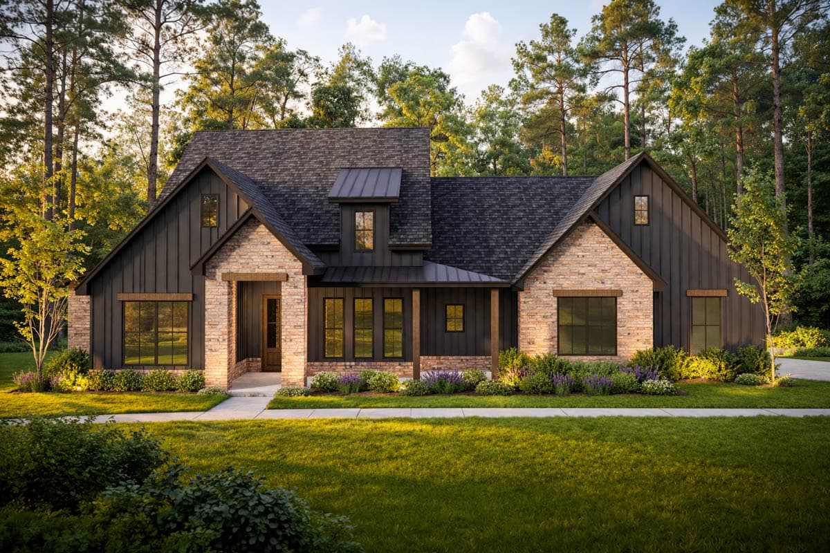 Plan image - 880001HLN:Modern Transitional Farmhouse House Plan with 4 Bedrooms and Side Entry Garage