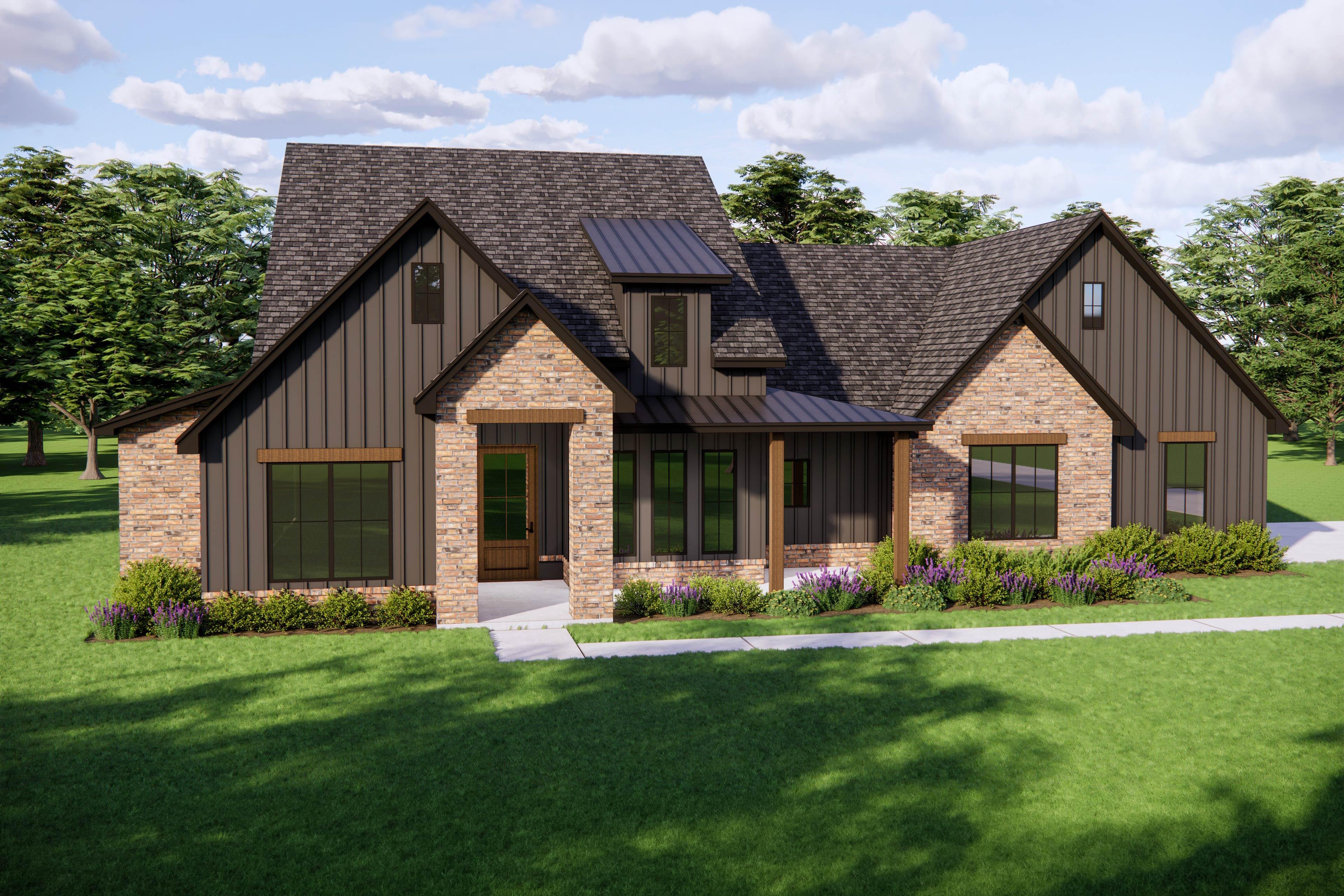 Plan 880001HLN: Modern Transitional Farmhouse House Plan with 4 Bedrooms and Side Entry Garage - Image #3 - Country, Modern Farmhouse, New American, Rustic, Transitional