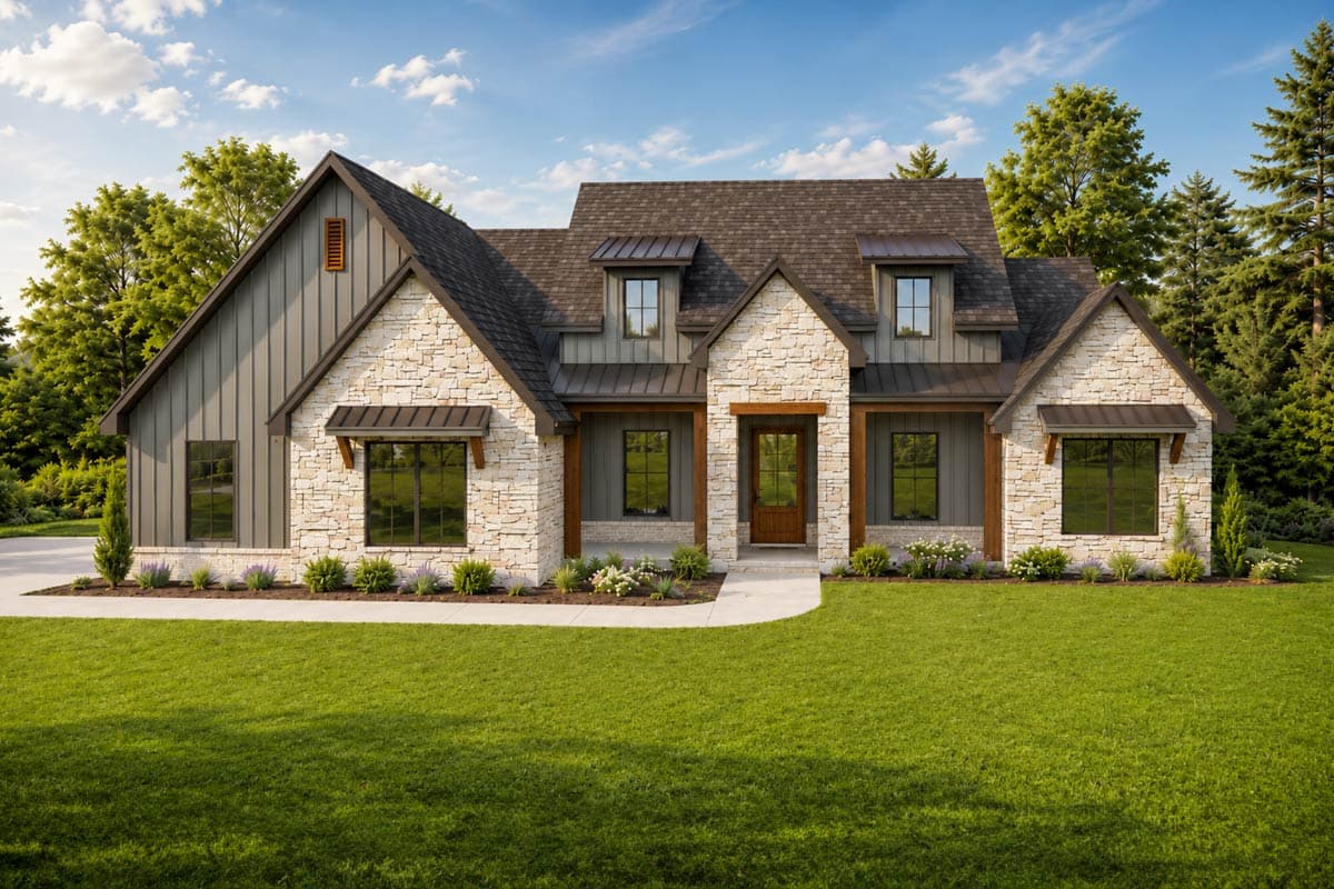 Plan image - 880004HLN:European Farmhouse House Plan with 4 Bedrooms and 2,350 Square Feet