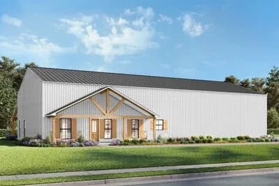 Spacious Three Bedroom Barndominium House Plan with Massive Workshop Space