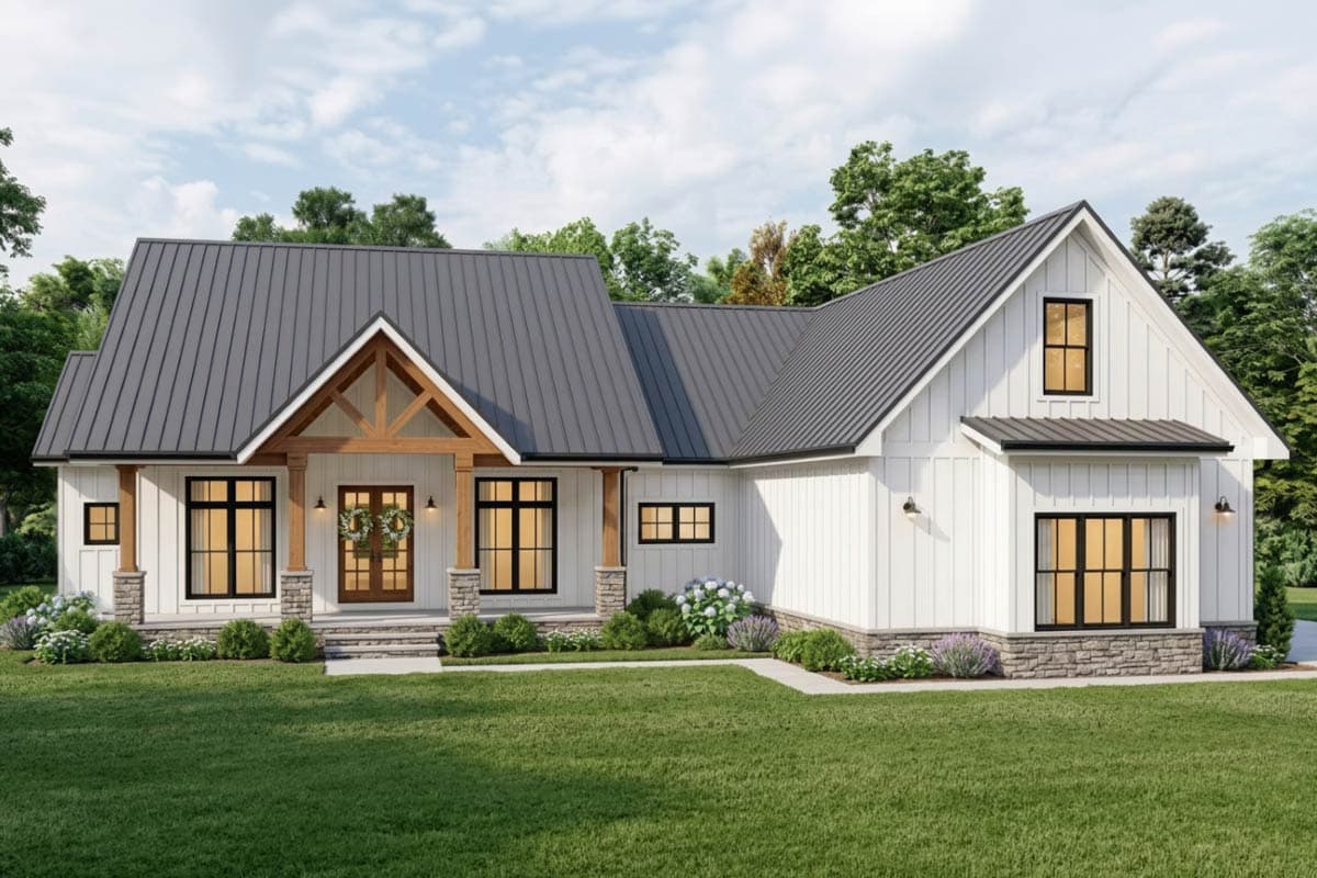 Plan image - 46538LA:Charming Farmhouse House Plan with Split Bedroom Layout and Bonus Room
