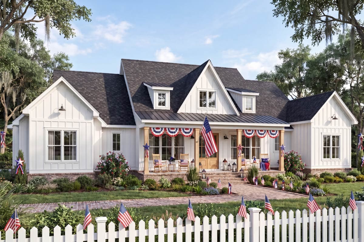 Plan 56573SM: Modern Farmhouse House Plan with 4 Bedrooms and Split Bedroom Layout - Image #4 - Country, Farmhouse, Modern Farmhouse, New American, Southern